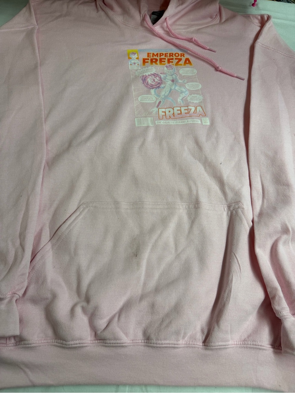 Gildan Light Pink Crewneck Hoodie with Emperor Freeza Graphic
